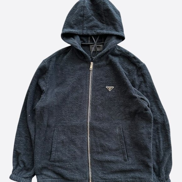 Prada Black Towel Logo Zip Up Hoodie - Picture 1 of 8